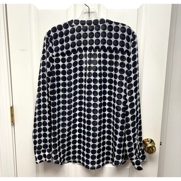 Gap Sheer Navy White Blouse With Navy Polka Dots, Split Neck, Woman's Size M - Picture 5 of 6